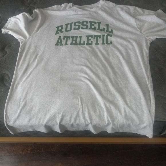 Russell Athletic Mens Size 2XL Russell Athletic Grey And Green Logo Crew Neck T - Picture 1 of 5